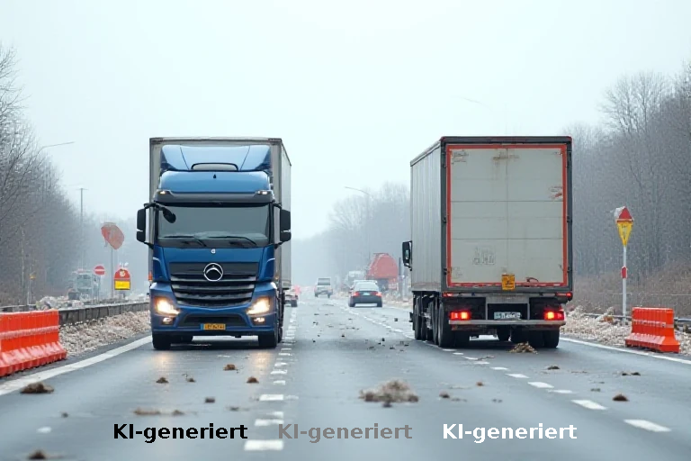 Auffahrunfall mit zwei Lastzügen an A7-Baustelle: Hoher Schaden und langanhaltende Sperrung