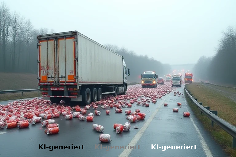 Autobahnchaos durch Energie-Drink-LKW-Unfall bei Pforzheim