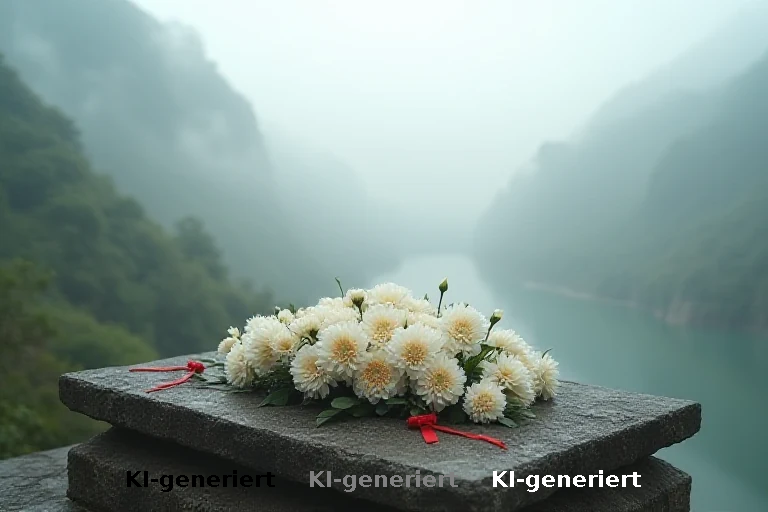 Blumen als Gedenkzeichen: Nachfahren ehren Opfer der Schlacht am Xiang-Fluss