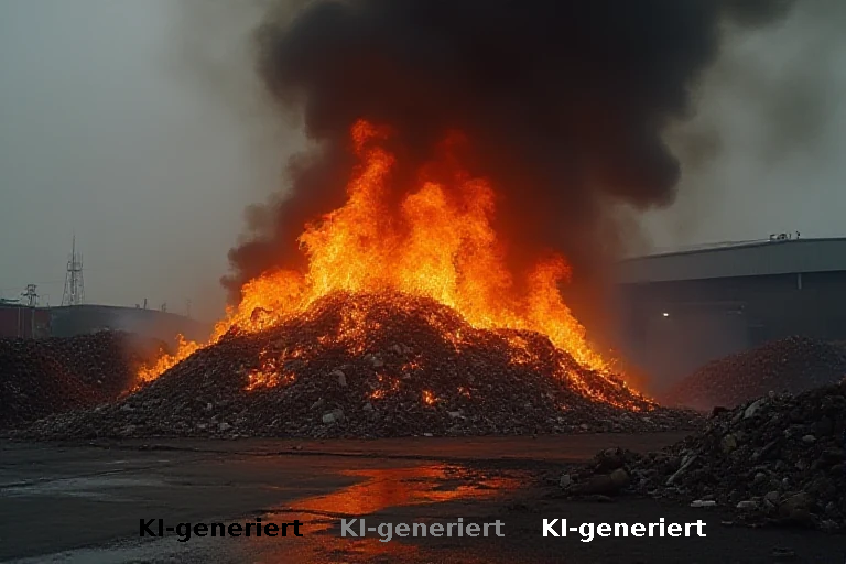 Brand in Entsorgungsbetrieb: Feuerwehr verhindert Übergreifen auf Gebäude