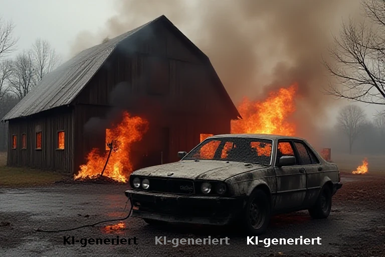 Brand in Scheune: Ladegerät löst Feuer an Pkw aus