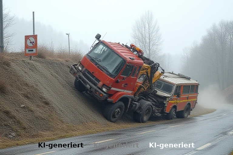 Fahrschul-Lkw stürzt nach Rotfahr-Unfall von der Böschung in Nördlingen