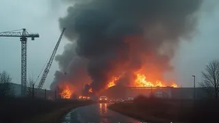 Feuer in Bornheim: Lagerhalle brennt, Baukran droht zu stürzen