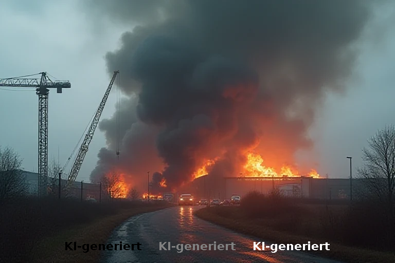 Feuer in Bornheim: Lagerhalle brennt, Baukran droht zu stürzen