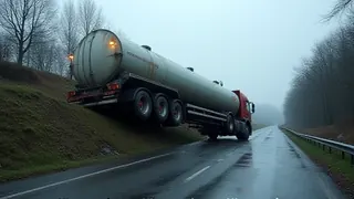 Gefahrgut-Unfall in Essen: Tanklastzug mit Propangas gerät an Abhang in Schräglage