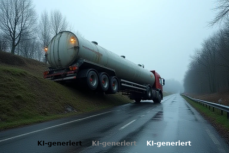 Gefahrgut-Unfall in Essen: Tanklastzug mit Propangas gerät an Abhang in Schräglage