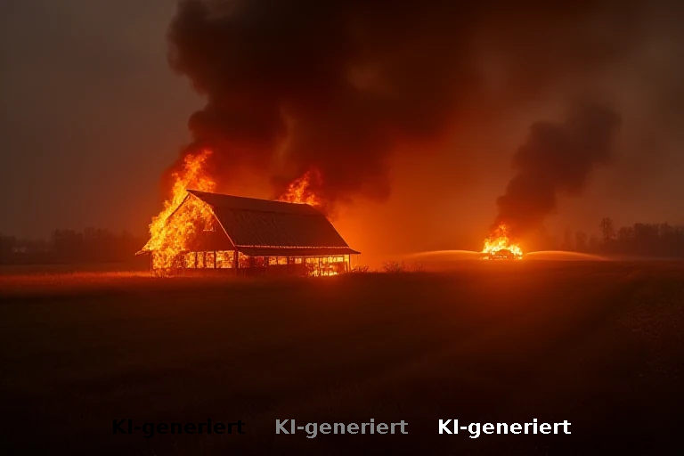 Großbrand in landwirtschaftlicher Halle: Feuerwehr kämpft gegen Photovoltaik-Feuer