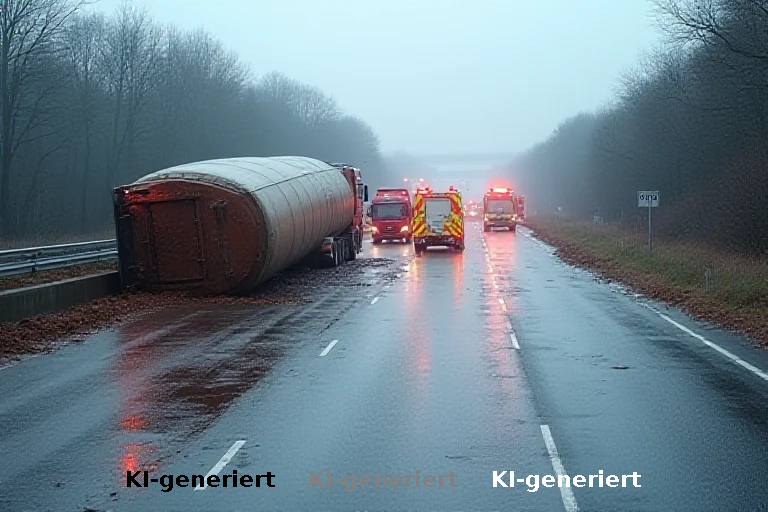 Klärschlamm-Katastrophe auf der A7: Vollsperrung durch Lkw-Unfall
