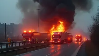 Löschfahrzeuge im Einsatz: Lkw-Ladung in Flammen, keine Personenschäden