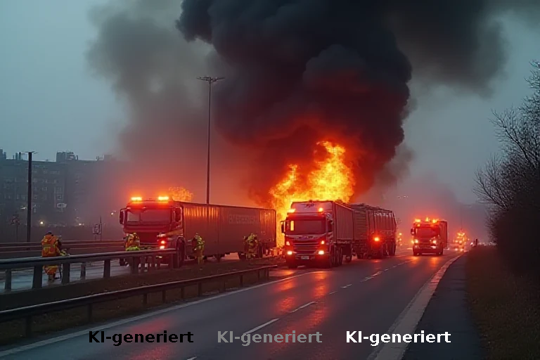 Löschfahrzeuge im Einsatz: Lkw-Ladung in Flammen, keine Personenschäden