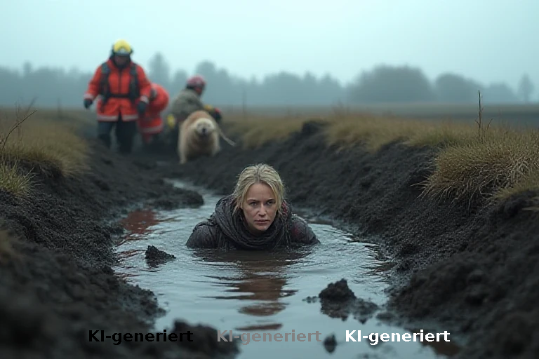 Rettungsaktion in Moorlandschaft: Frau sinkt ein, Hund wird geborgen