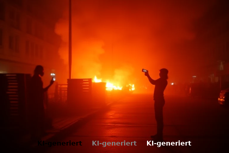 Schüler zünden Barrikade an Feuerwehrmann geht in Flammen auf, Jugendliche filmen die Szene
