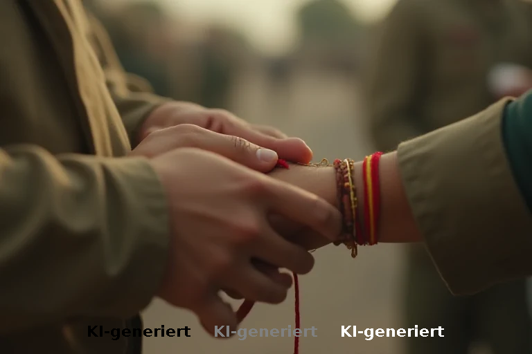 Schülerinnen binden Soldaten an der Kontrolllinie das traditionelle Armband