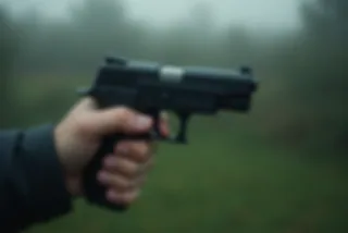 Nahaufnahme einer Hand mit schwarzer Pistole als Symbolbild zum tödlichen Schusswechsel in Verden