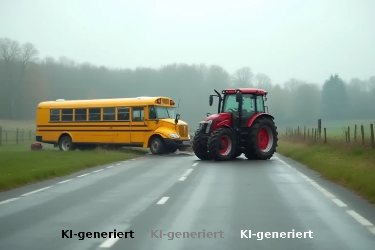 Unfall auf norddeutscher Landstraße: Konflikt zwischen Traktor und Schulbus