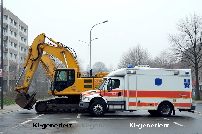Unfallflucht in Günzburg: Baggerfahrer beschädigt Rettungsfahrzeug und flieht