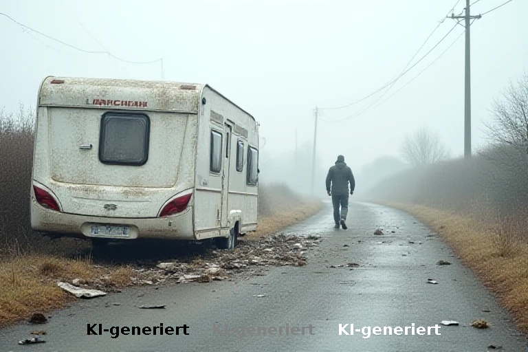 Wohnwagen-Gespann überschlägt sich an Kreisstraße AIC25